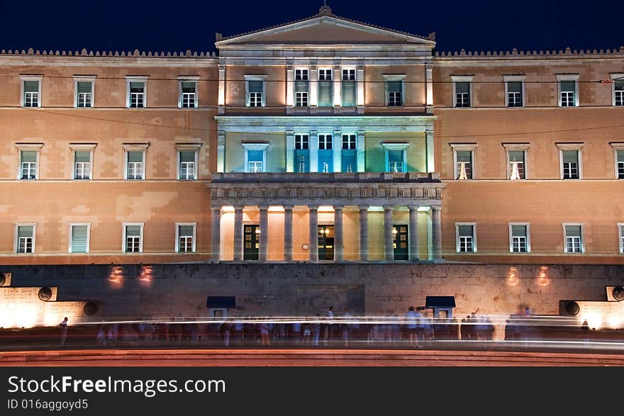 Greek parliament during night