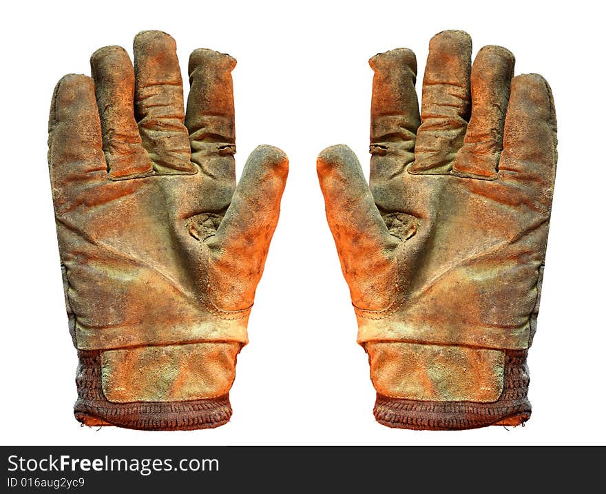 Worn out leather working gloves. Worn out leather working gloves