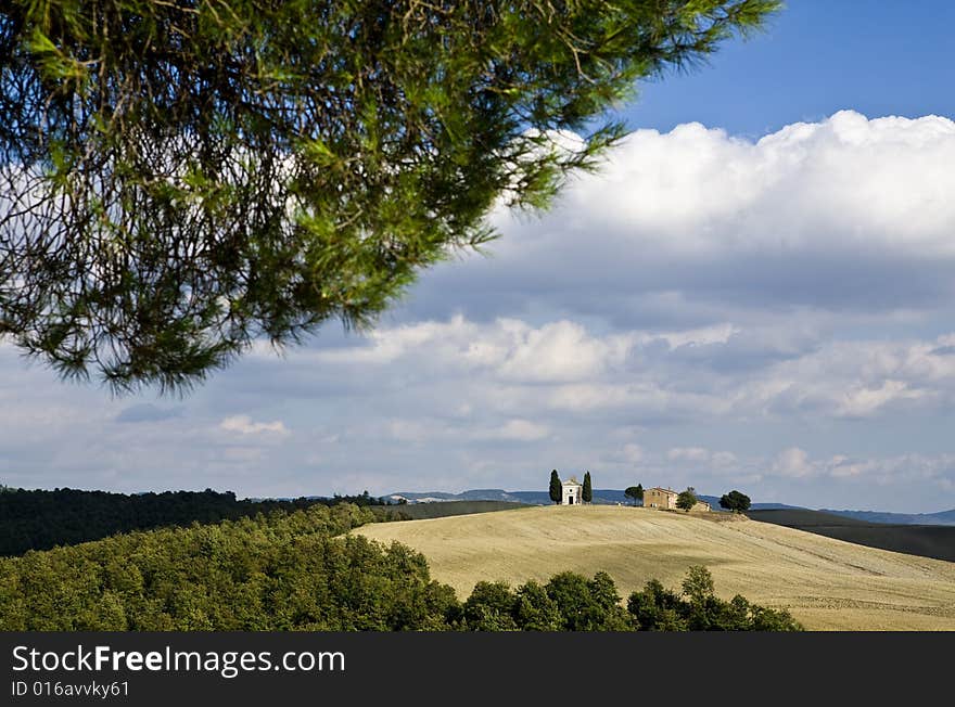 Tuscan Landscape, isolated farm on a hill