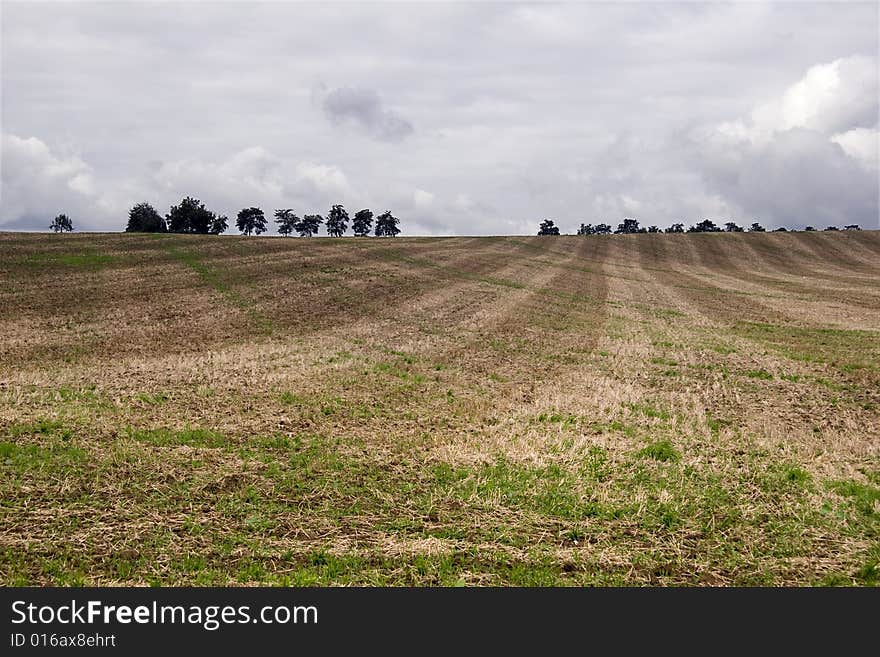 Agriculture Landscape in Fall and rainy clouds