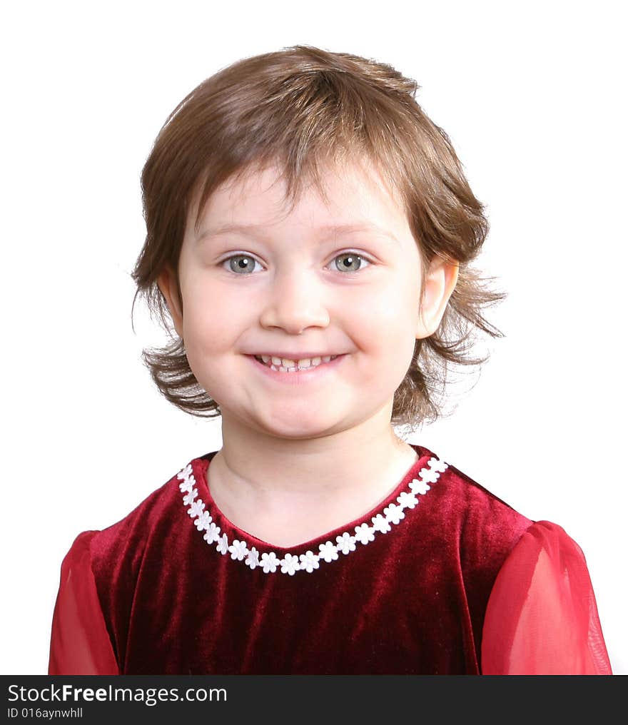 Portrait of Little girl on white ground