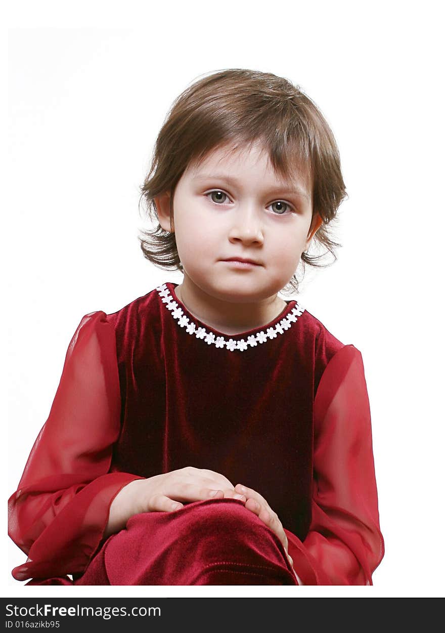 Portrait of Little girl on white ground