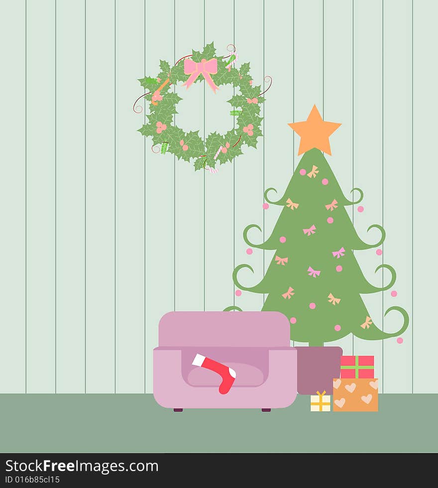 Beautiful christmas tree and gift box - vector illustration