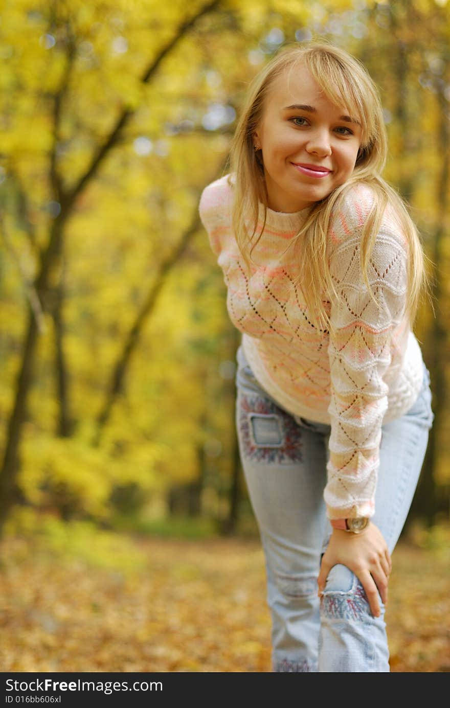 Girl On A Background Autumn Forest