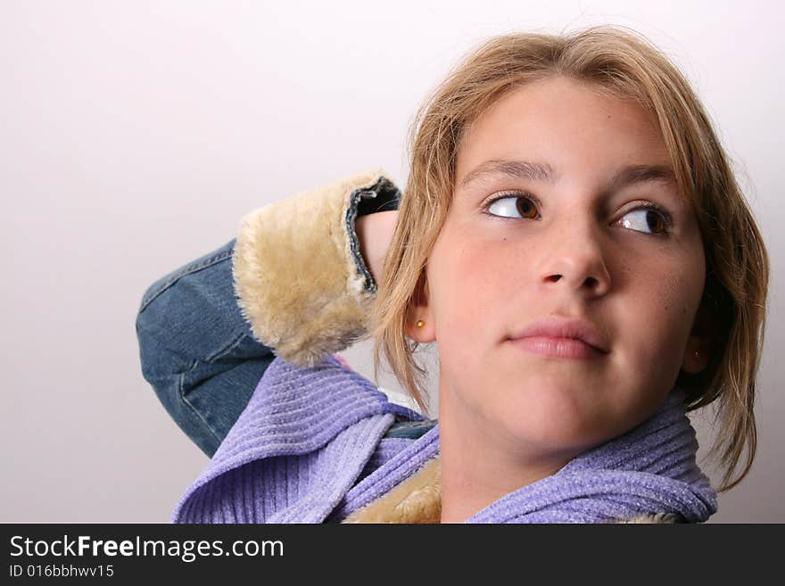 Teenage female model on a white background. Teenage female model on a white background