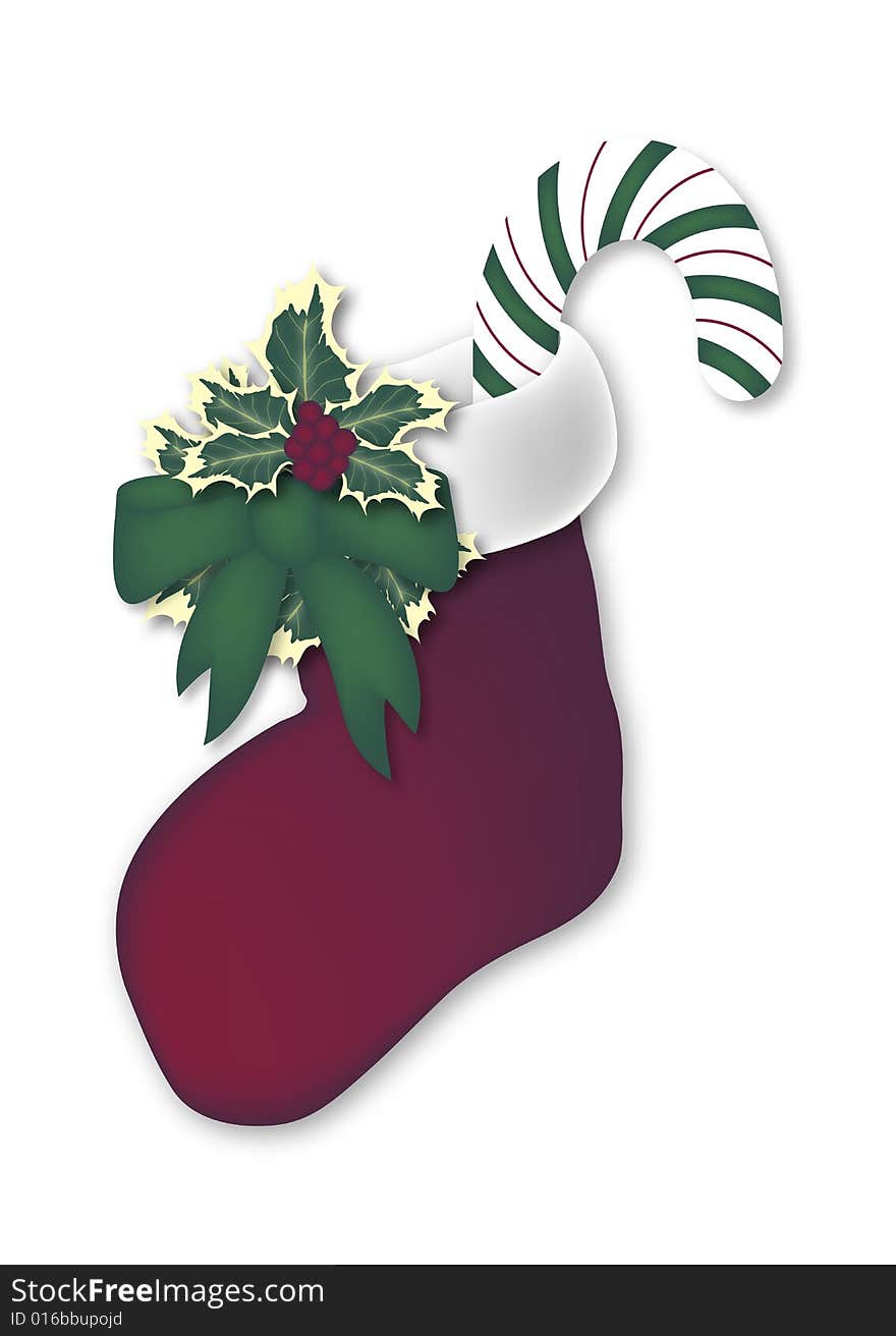 Illustration of red Christmas stocking on white