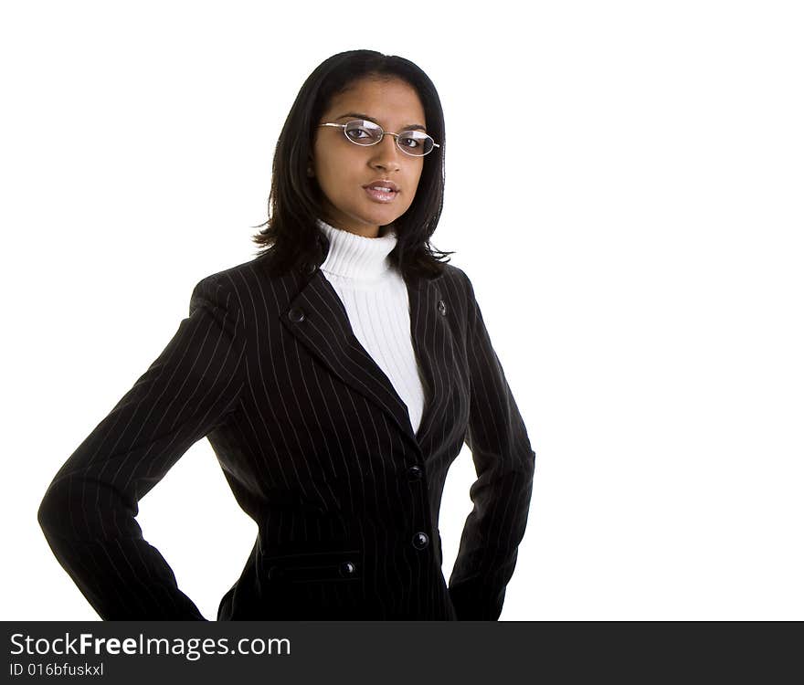 Dark Beauty in Suit and Glasses