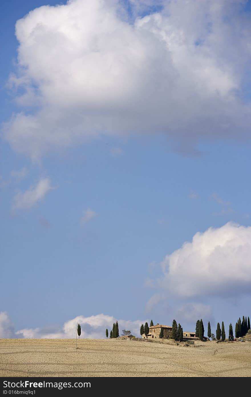 Tuscan Landscape, isolated farm with cypress