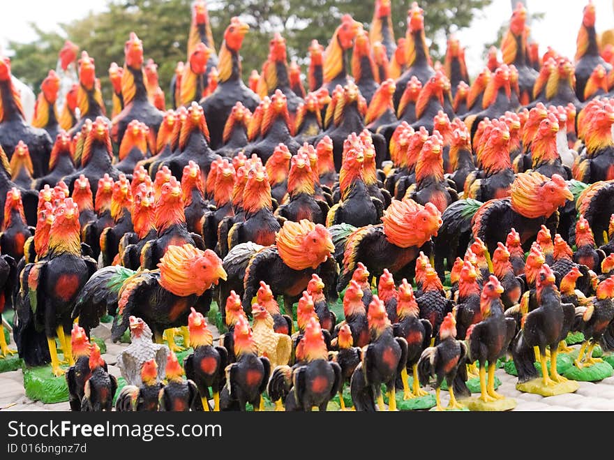 Group of chicken sculpture composing strong religious army. Group of chicken sculpture composing strong religious army