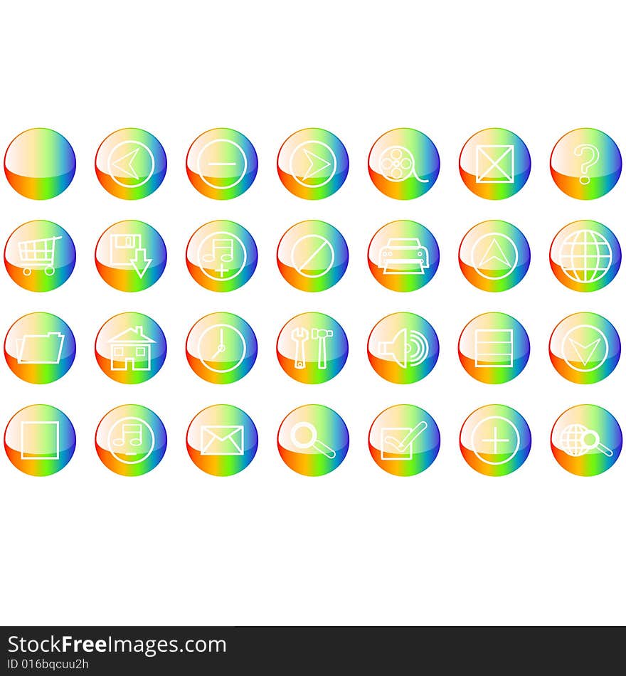 Web icons buttons with rainbow color and gloss