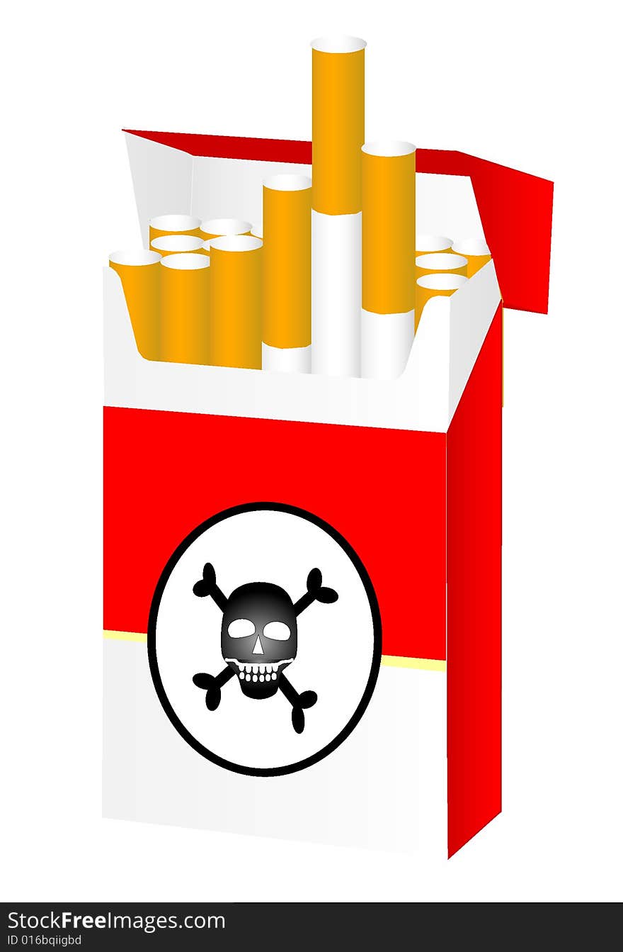 Red cigarette pack with skull. Red cigarette pack with skull