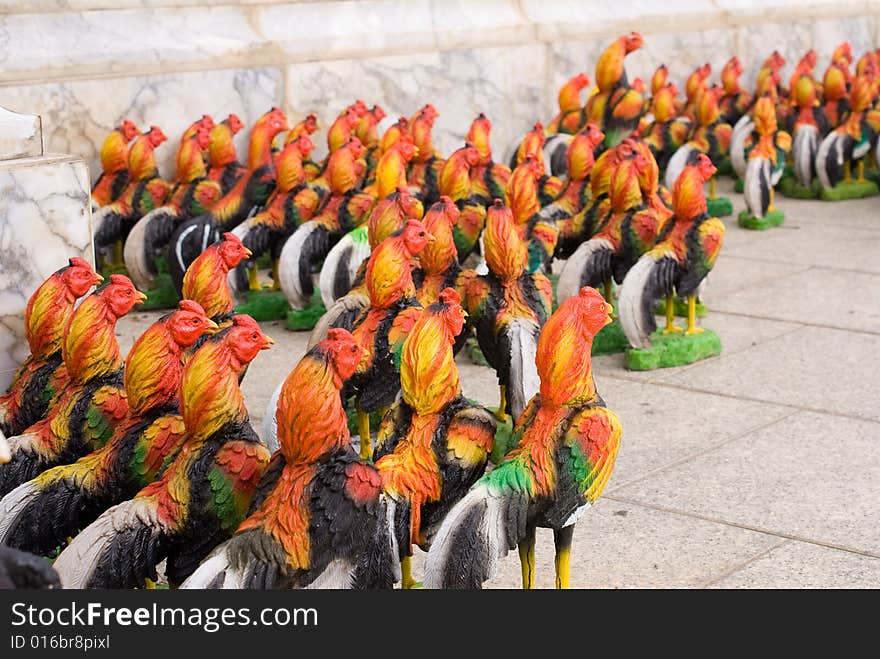 Group of chicken sculpture composing strong religious army. Group of chicken sculpture composing strong religious army