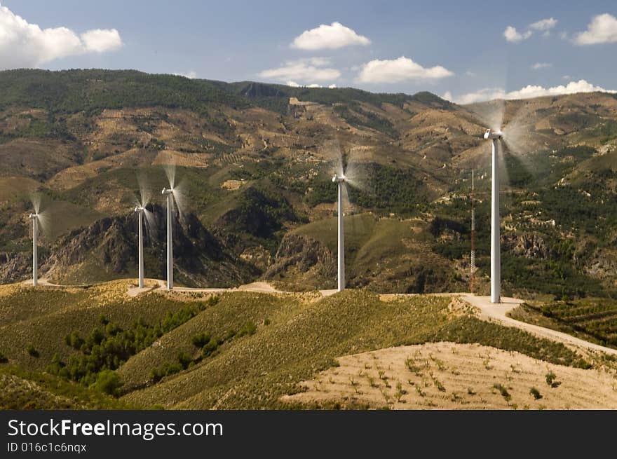 Rotating windmills in andalusia in spain. Rotating windmills in andalusia in spain