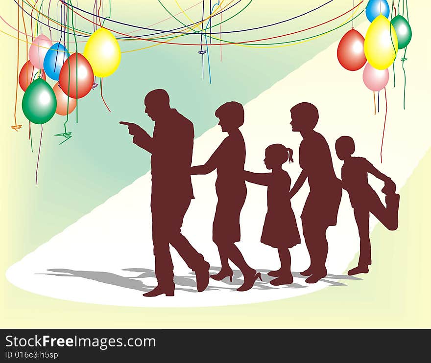 Graphics family celebrations, party, colorful decorations, dance. Graphics family celebrations, party, colorful decorations, dance