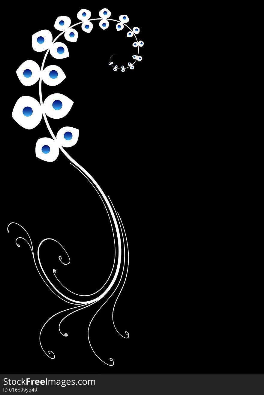 A floral design with beads embedded in it in a black background. A floral design with beads embedded in it in a black background