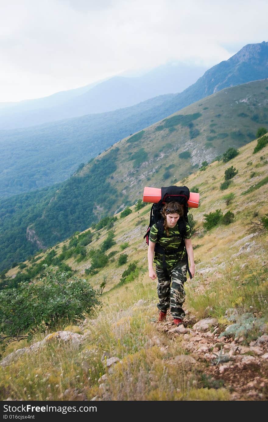 Backpacker hikes in Crimea mountains. Backpacker hikes in Crimea mountains