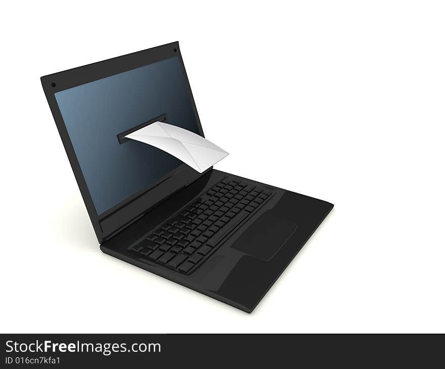 Laptop and letter on white background. Laptop and letter on white background