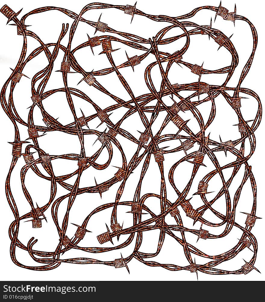 Rusty barbed wire isolated on white background. Vector illustration, EPS file available. You can scale to any size.