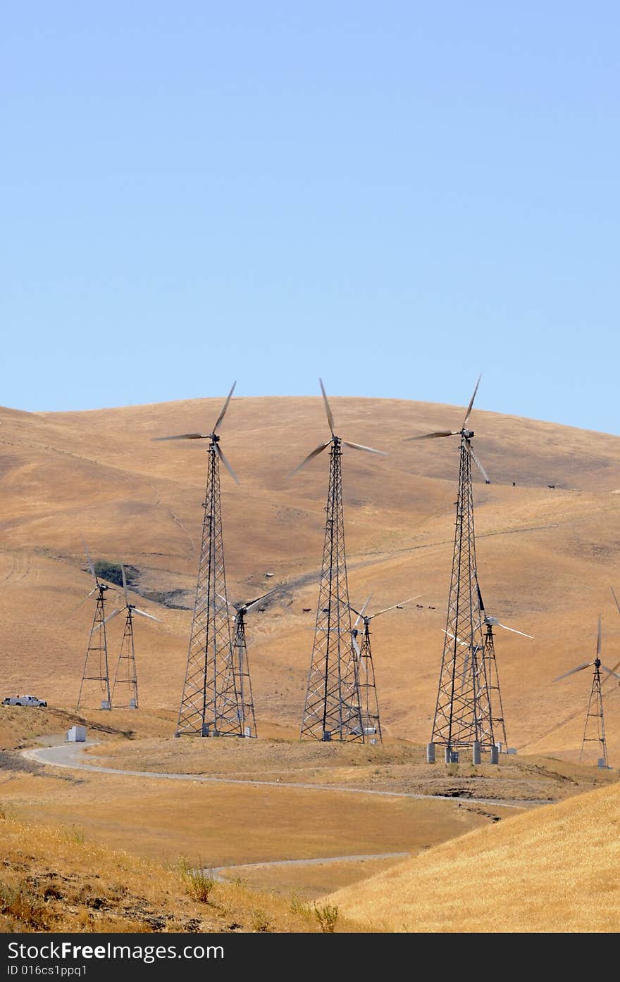 Alternate energy power source wind generator farm in California. Alternate energy power source wind generator farm in California