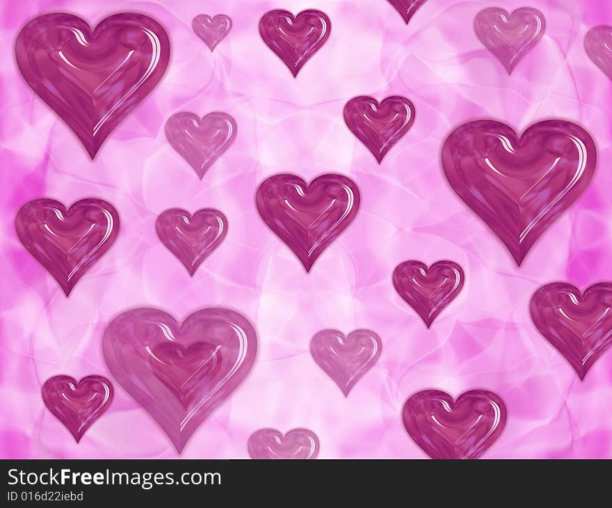 Valentine background with violet glassy 3d hearts. Valentine background with violet glassy 3d hearts