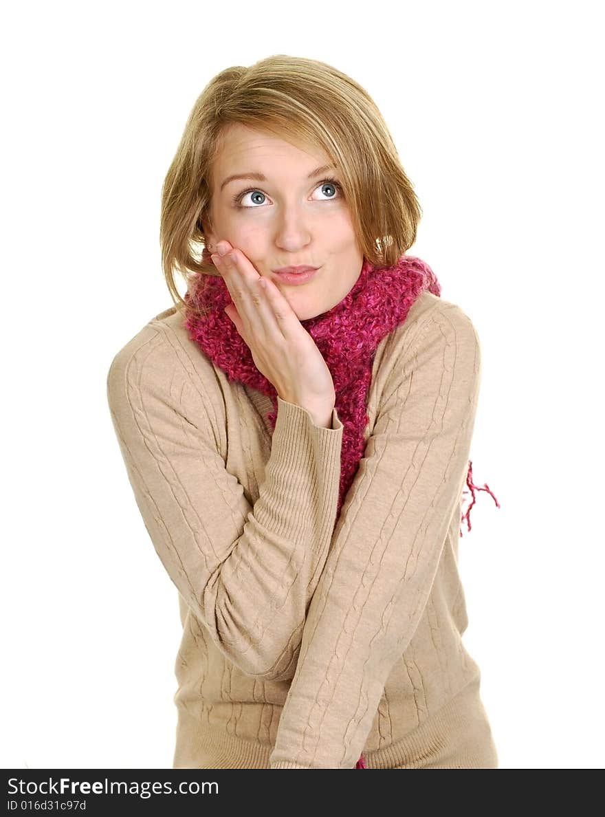 Cute blond girl with a winter scarf on. Cute blond girl with a winter scarf on