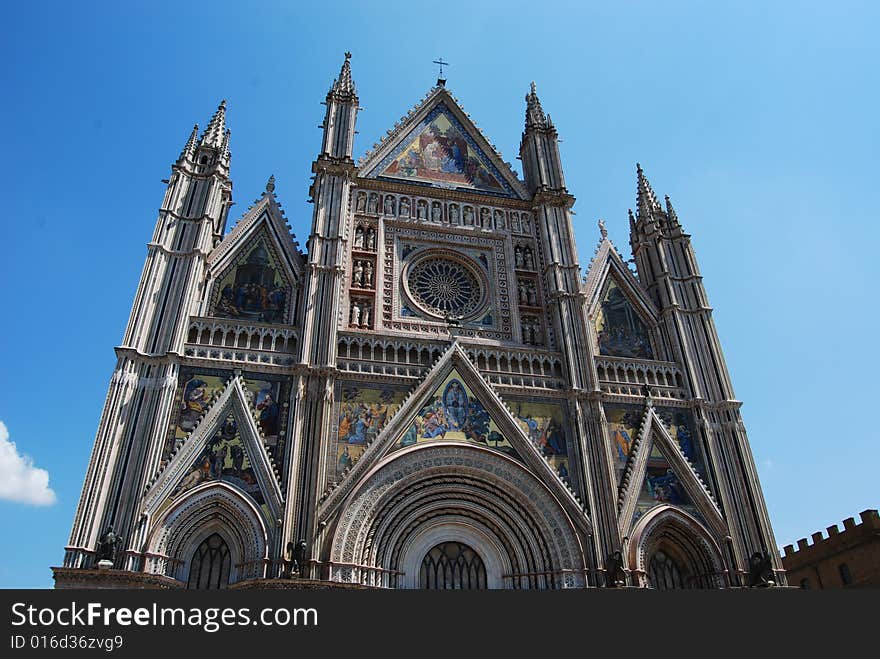 Orvieto cathedral with blue sky