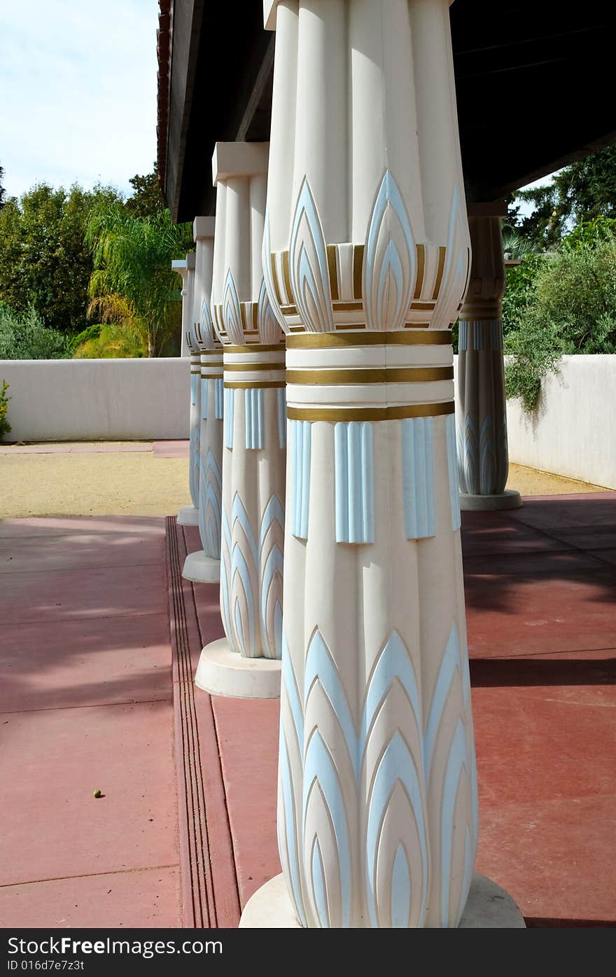 Replica of ancient Egyptian architecture column perspective