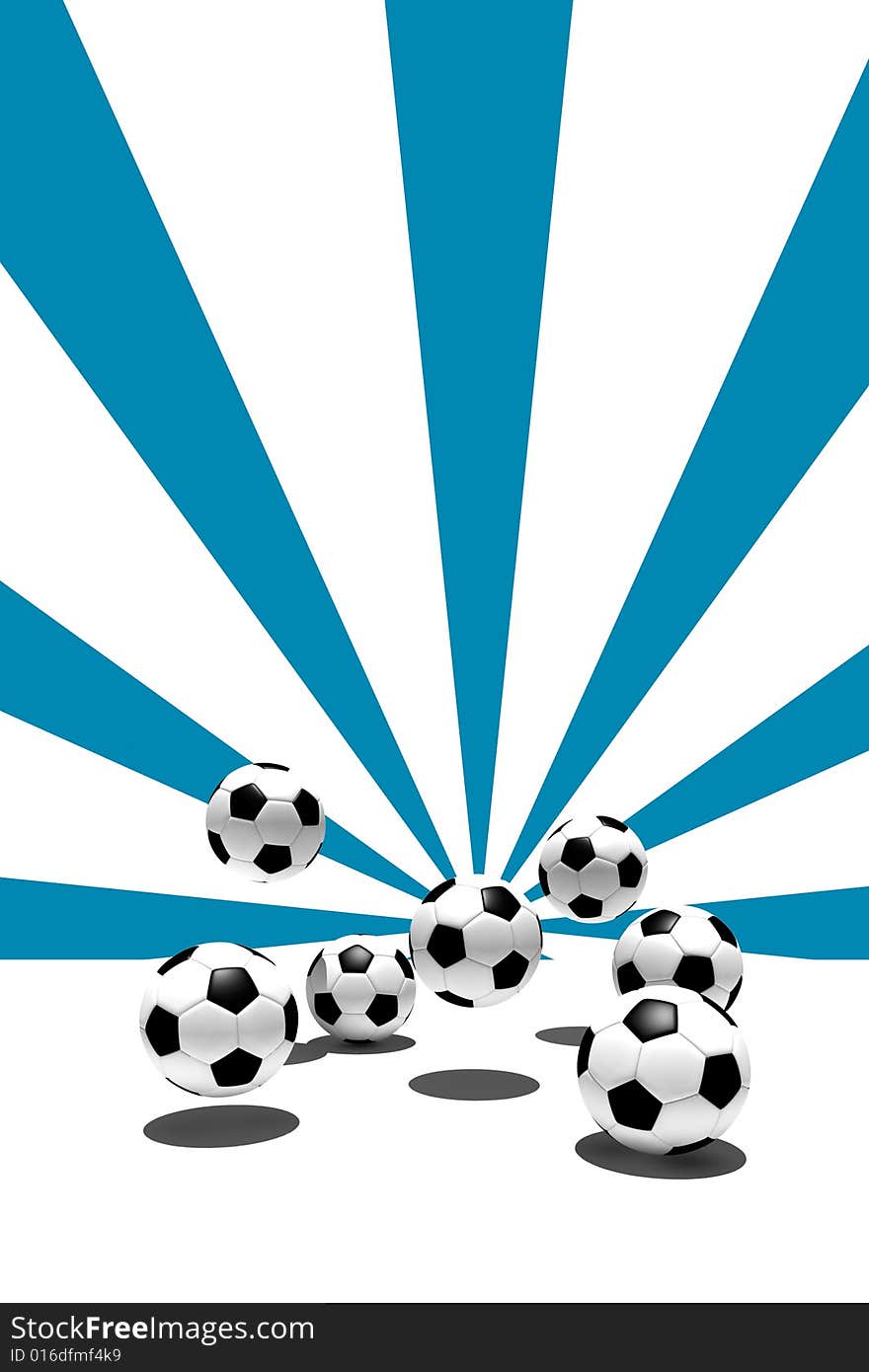 Soccer balls with retro blue background