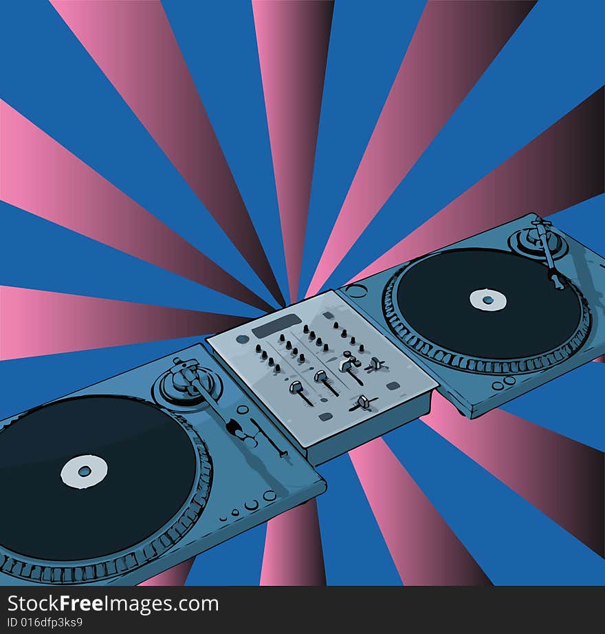 Turntable with retro background (with vector EPS format)