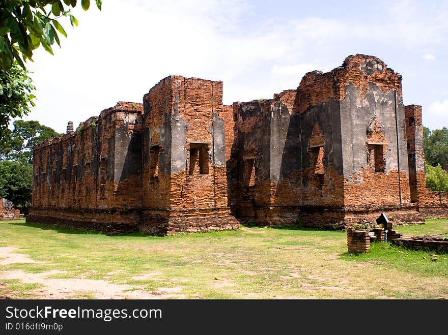 Red brick wall ancient asia thailand architecture