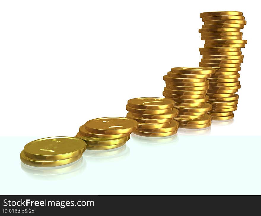 Stack of golden coins with small reflections