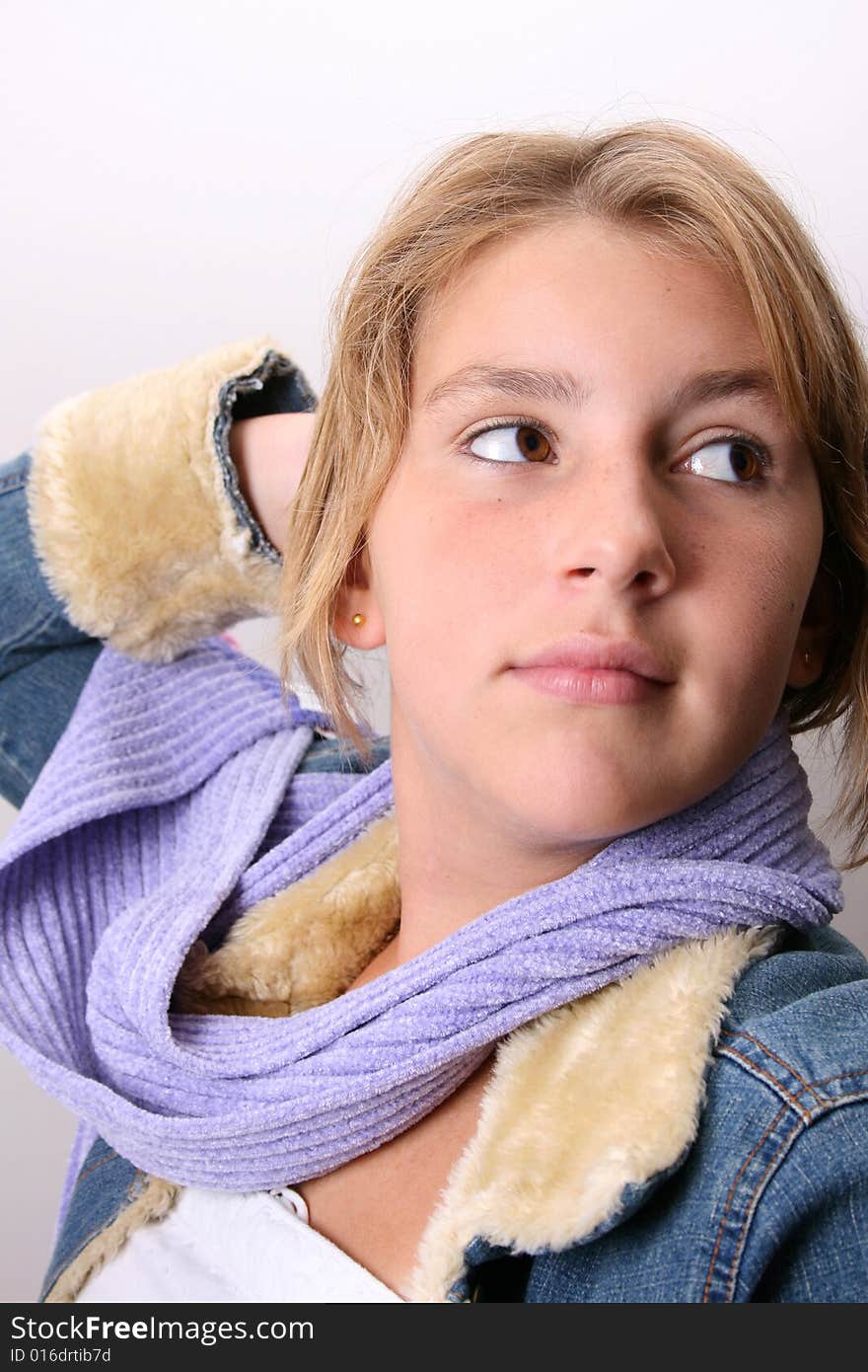 Teenage female model on a white background. Teenage female model on a white background