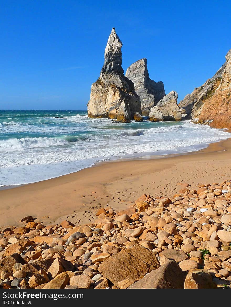 A shore view of secret beach in Portugal. A shore view of secret beach in Portugal