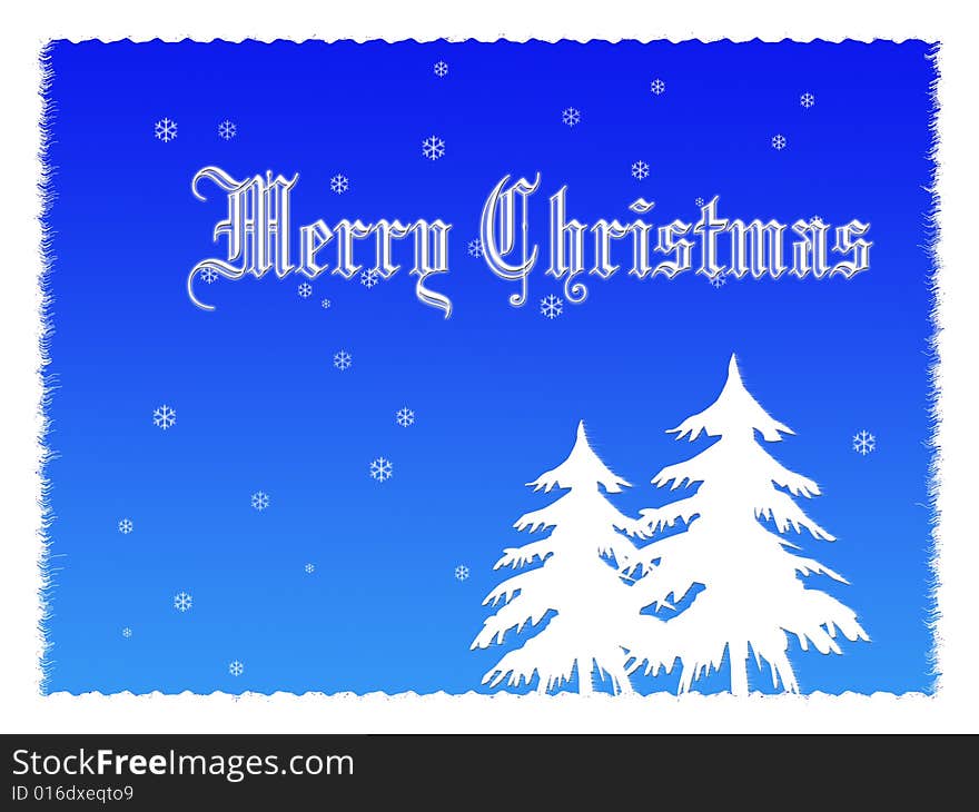 Christmas card with trees and snow flake background