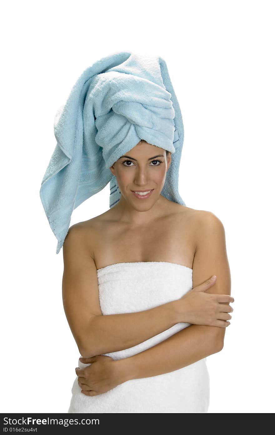 Lady in towel and looking at camera