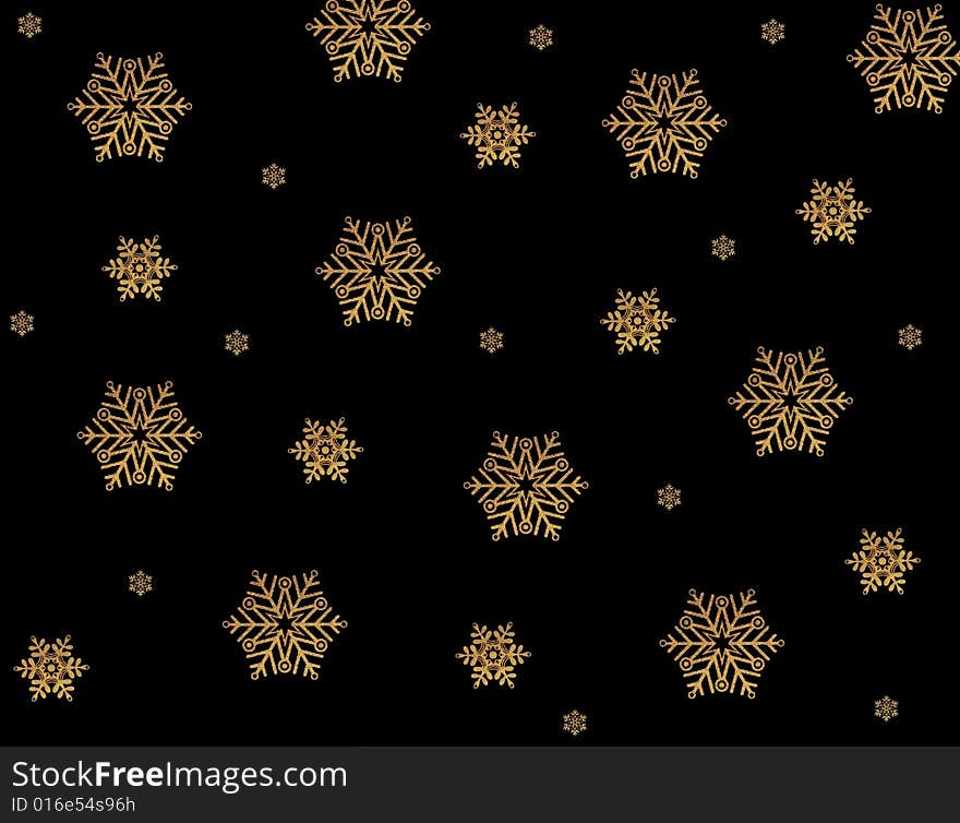 Gold snow stars isolated on black. Gold snow stars isolated on black