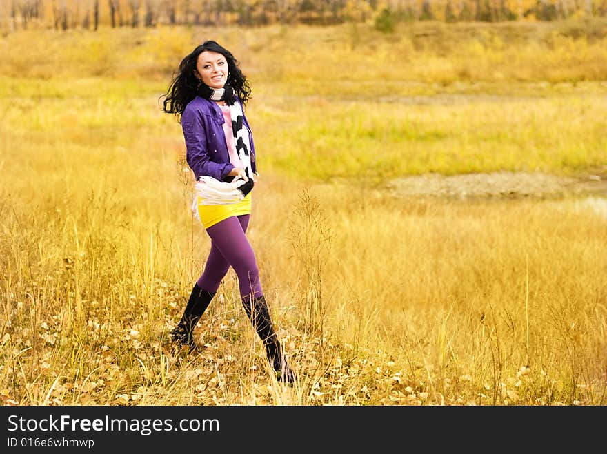 Pretty Girl Walking Alone In The Park