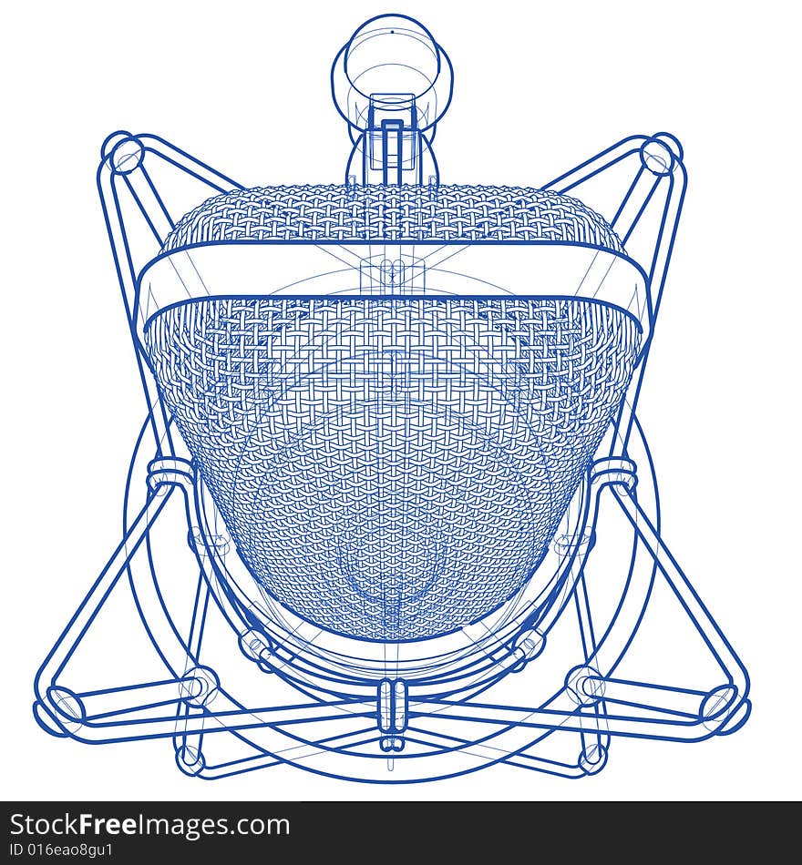 Professional microphone: technical wire-frame blueprint