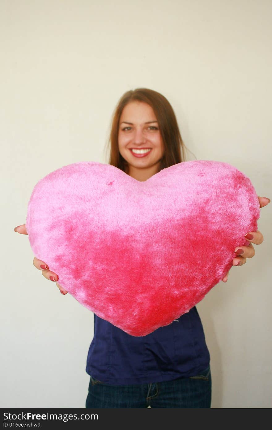 Valentine s day.  Woman with a big red