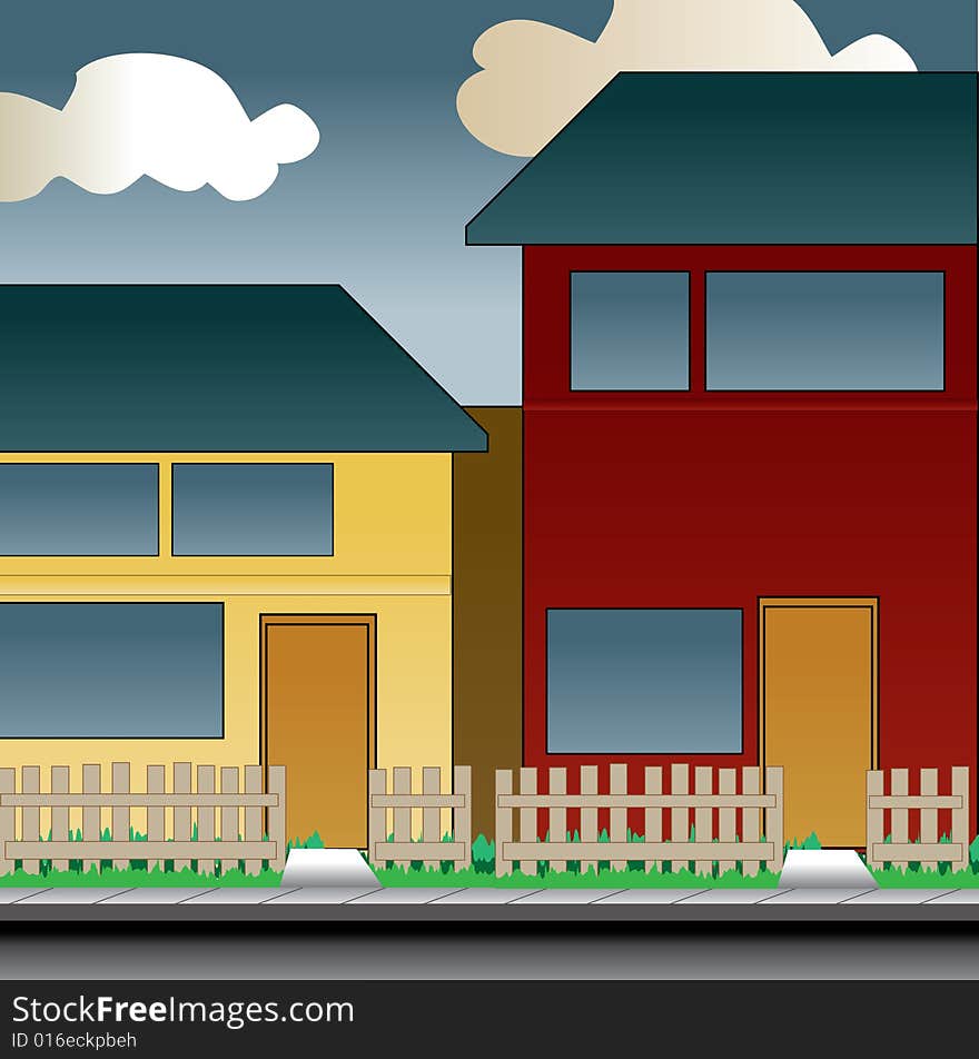 Front of House Vector with a red house and yellow house