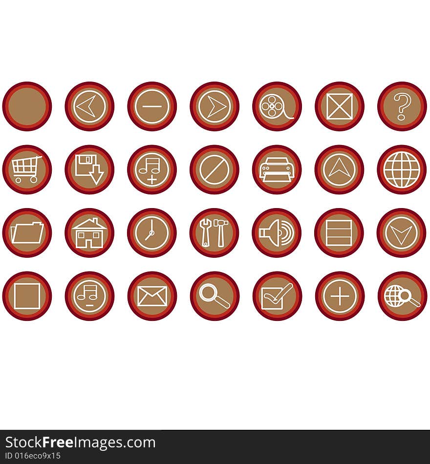 Web icons buttons with circles around icons