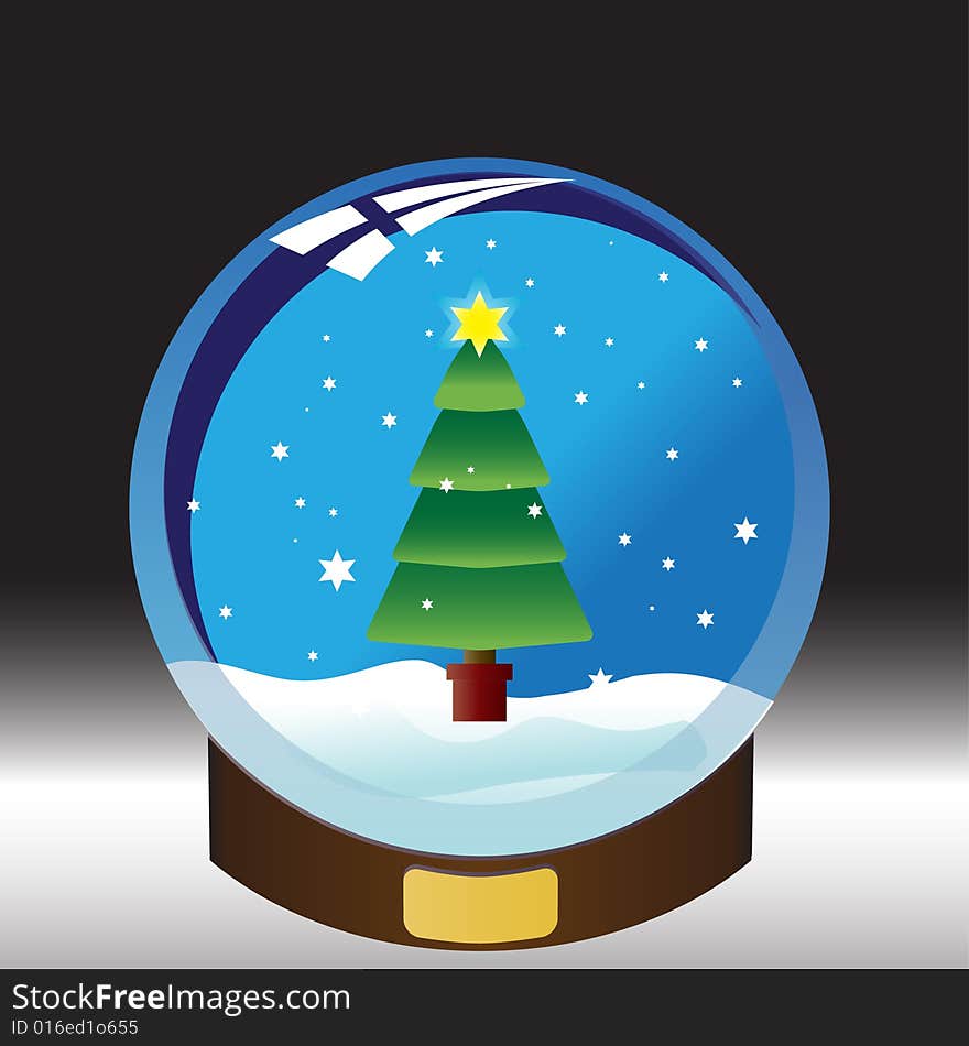 Snow globe with a New Year Tree with star. Snow globe with a New Year Tree with star