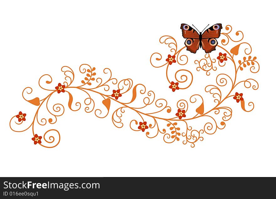 Pattern with butterfly and flowers.