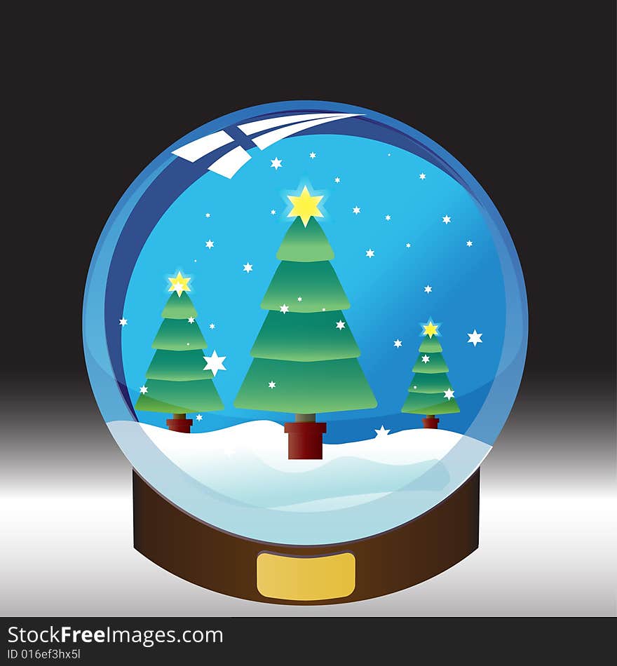 Snow globe with a New Year Trees in the background. Snow globe with a New Year Trees in the background