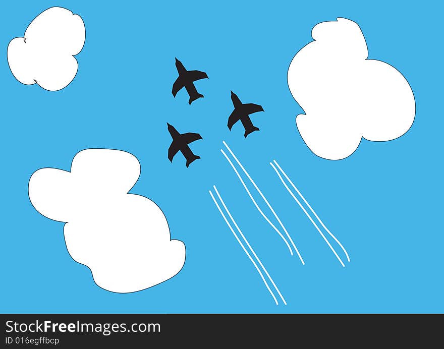 Jet planes crossing the sky between clouds. Jet planes crossing the sky between clouds.