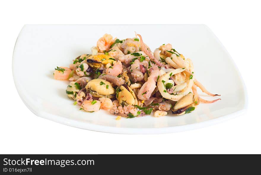 Appetizer of seafood on a plate of white (Objects with Clipping Paths)