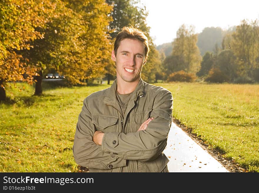 Young man in park on sunny day