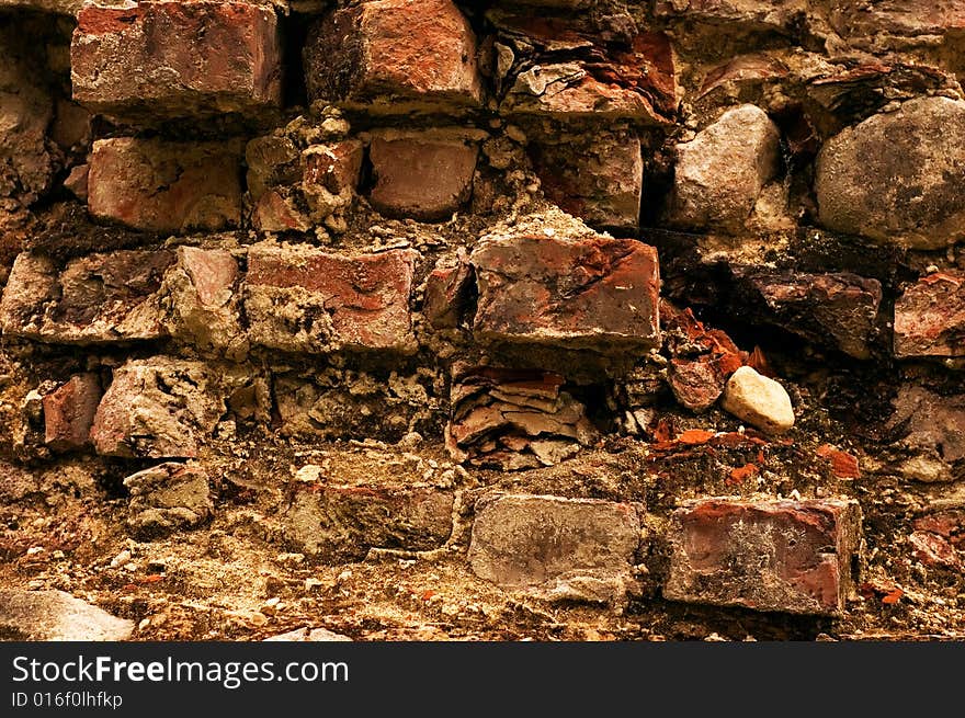 Old red brick wall background