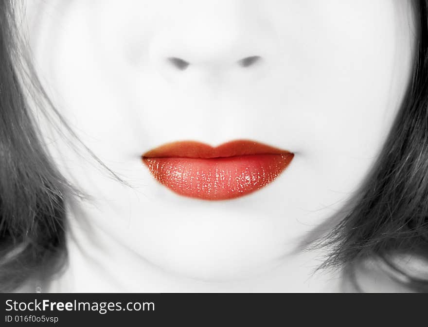 Red lips and white face