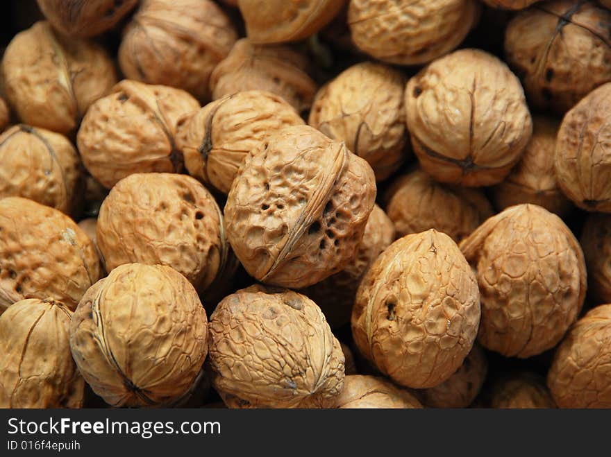 Walnuts in basket close-up